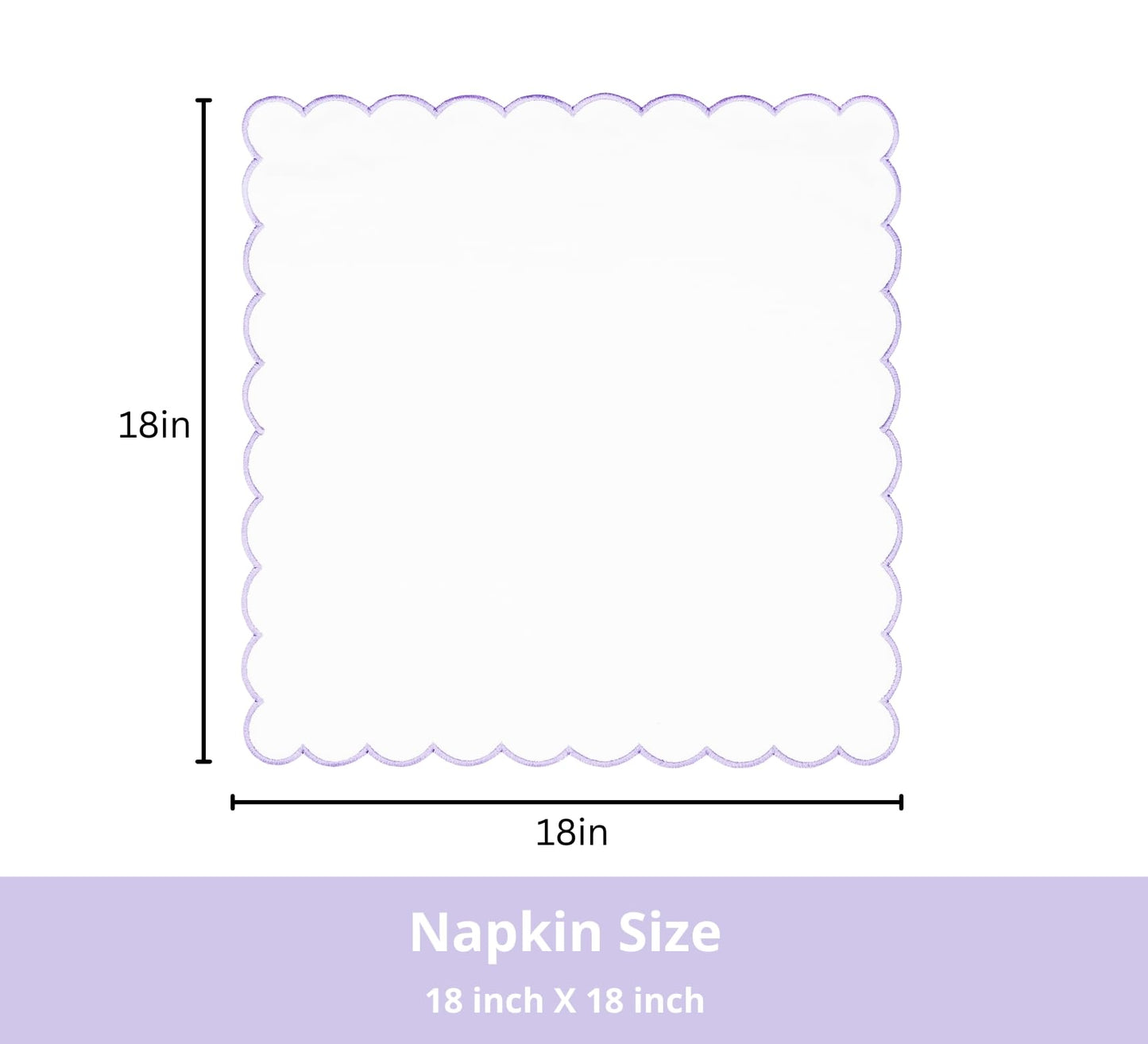 PurpleEssences Scalloped Embroidery Cloth Napkins - Spring Easter Summer - Table Decor - 100% Cotton - Set of 4-18x18 inch (White(Edges- Lavender), 18 x 18 Inch)