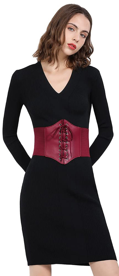 Hoerev Corsets Belt Tops Leather Vest Pirate Halloween Costume Lace Up Waist Belt Bustiers Corsets For Women, Plum, M