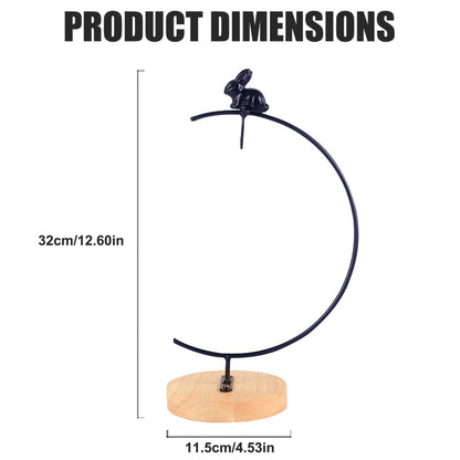 Bemonew Ornament Display Stand, Iron Hanger Air Plant Holder with Wood Base Terrariums Hanging Plant Stand Pot Hook Decoration Rack for Glass Globe Air Flower Pot, Style 2