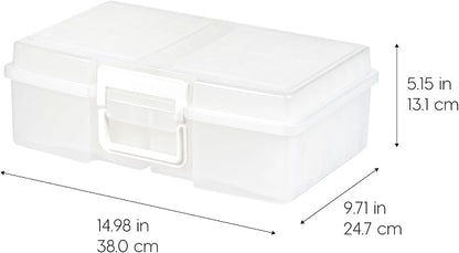 IRIS USA 4" x 6" |Made in USA| 2-Pack Photo Organizers and Picture Storage Box with Handle, 12 Inner Cases/Containers for Tasks, Stickers, Ephemera, & Flashcards - Clear