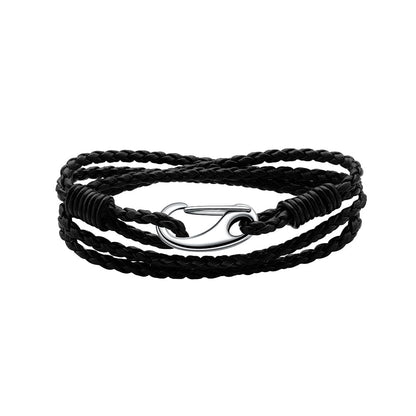 JEVINDA Leather Bracelet Unisex Braided Leather stainless steel Clasp 7.5/7.8 Inches optional multi-layered bracelet for Women and Men With gift box (Black, 7.5 Inch)