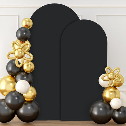 PATYDEST Black Wedding Arch Cover Set of 2 Arch Cover Backdrop Fabric 7.2ft 6ft Spandex Fit Backdrop Cover for Arch Stand Arches Frame Wall Cover for Birthday Baby Halloween Party Arch Stand Cover
