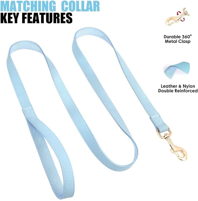 PET ARTIST Soft PU Leather Dog Collar and Leash Set, Bright & Stylish 5FT PU Leather Leash and Collar Set, Durable Pet Collars with Quick Release Metal Buckle for Medium Dogs,Blue,M(13-19")