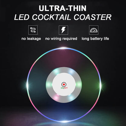 3 PCS Crystal Ultra-Thin LED Coasters for Drinks, 3.9'' Non-Slip Waterproof Transparent LED Luminous Coaster for Beverage Cup Wine Table Club Bar Wedding Halloween Party (Color)