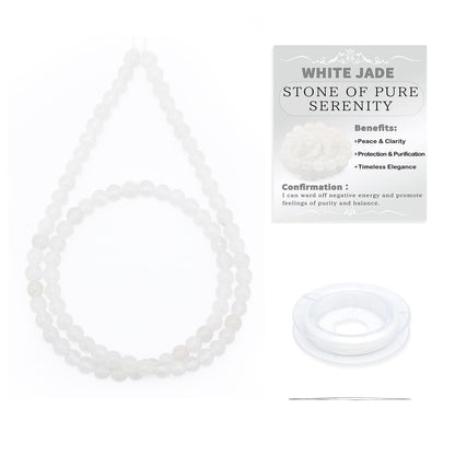CMBYN Natural Stone Beads Round Genuine Real Stone Beading Strand Loose Gemstones DIY Smooth Bead for Bracelet Necklace Earrings Jewelry Making (White Jade, 4mm 90 Pieces)