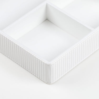 NICLNGSH PU Leather Valet Tray, Decorative Trinket Vanity Desk Drawer Organizer Tray, Perfume Dish Catch All Bowl for Keys, Nightstand Drawer Organizer Women Men with 4 Compartments (Cream-White)