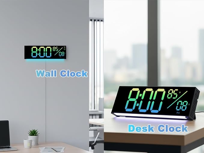 11-Inch LED Digital Wall Clock with RGB Flowing Light, Seconds,Date,Time,Temperature｜Large Clear Display, Countdown Timer,Dual Alarms,Remote Control｜Silent Modern Clock for Bedroom, Living Room,Office