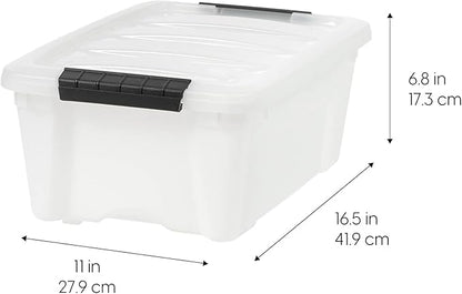 IRIS USA 13 QT Plastic Storage Box with Lid and Latches - 6 Pack - BPA-Free, Discreet Organizing Solution, Durable Nestable Stackable Containers, Secure Pull Handle - Pearl