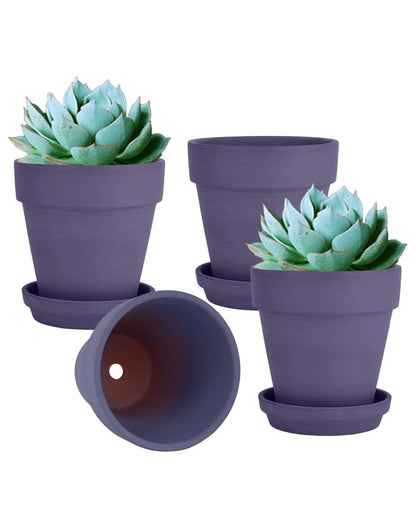 vensovo 6 Inch Purple Terracotta & Clay Pots for Plant with Saucer - 4 Pack Medium Terra Cotta Planter with Drainage Hole, Flowerpot for Indoor Outdoor Plants, Crafts, Wedding Favor