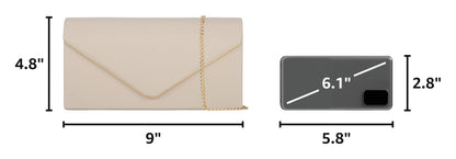 Vegan Leather Envelope Clutch Bag Classic Dressy Purse Foldover Evening Handbag Beige Medium