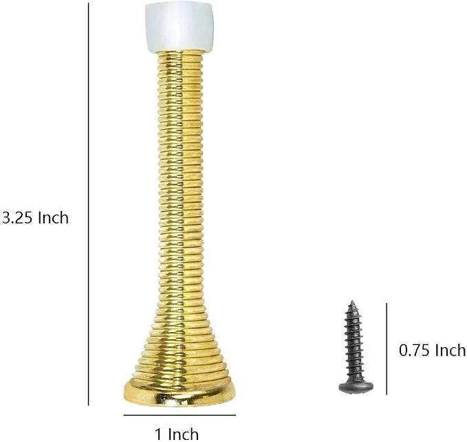 KISEER 16 Pack Spring Door Stops 3 1/4 Inch Flexible Heavy Duty Spring Door Stopper with RustProof Screw Rubber Bumper Tips (Gold)