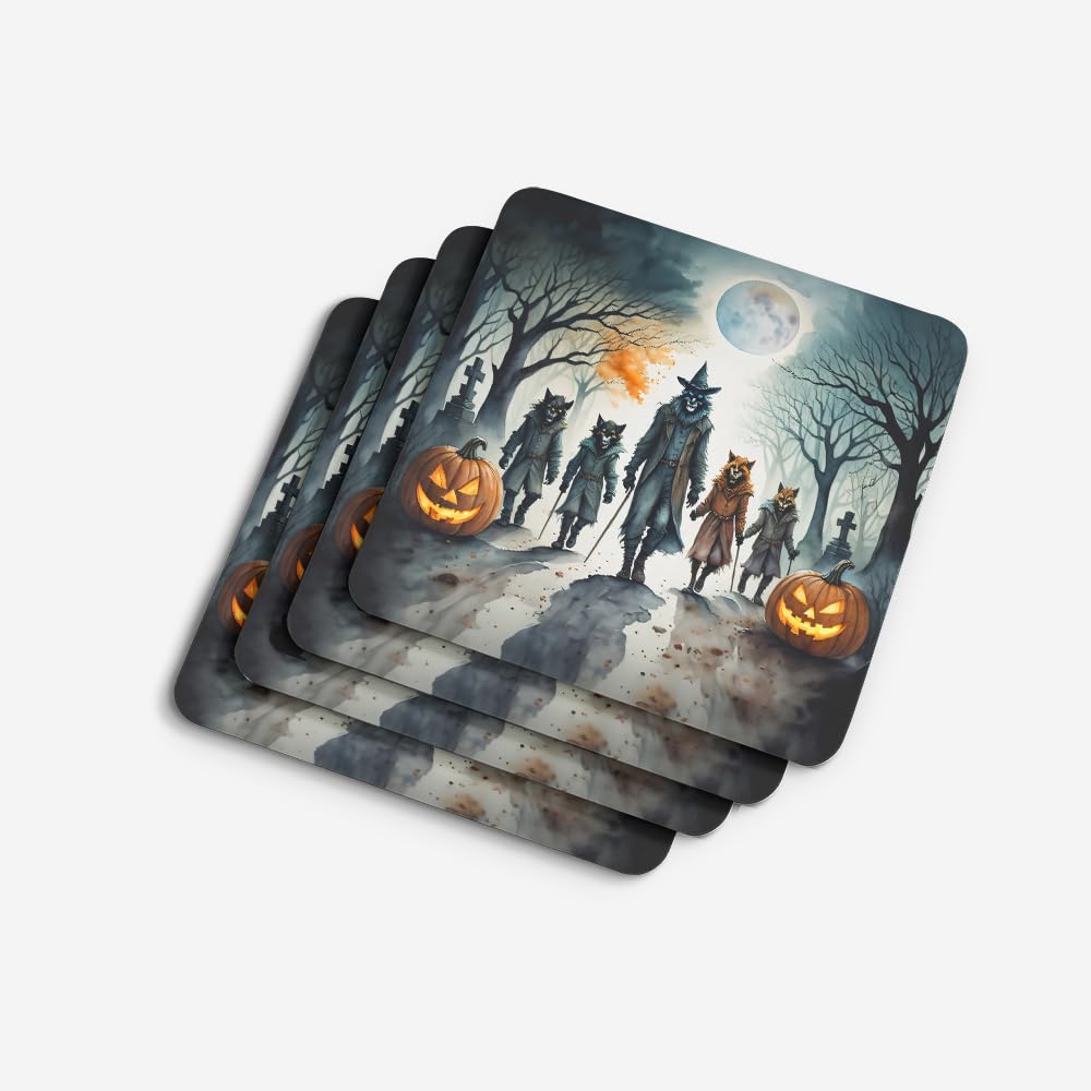 Caroline's Treasures Werewolves Spooky Halloween Foam Coaster Set of 4 Cup Coasters for Indoor and Outdoor, Coaster for Tabletop Protection, Anti Slip, Mouse pad Material