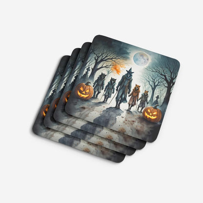 Caroline's Treasures Werewolves Spooky Halloween Foam Coaster Set of 4 Cup Coasters for Indoor and Outdoor, Coaster for Tabletop Protection, Anti Slip, Mouse pad Material