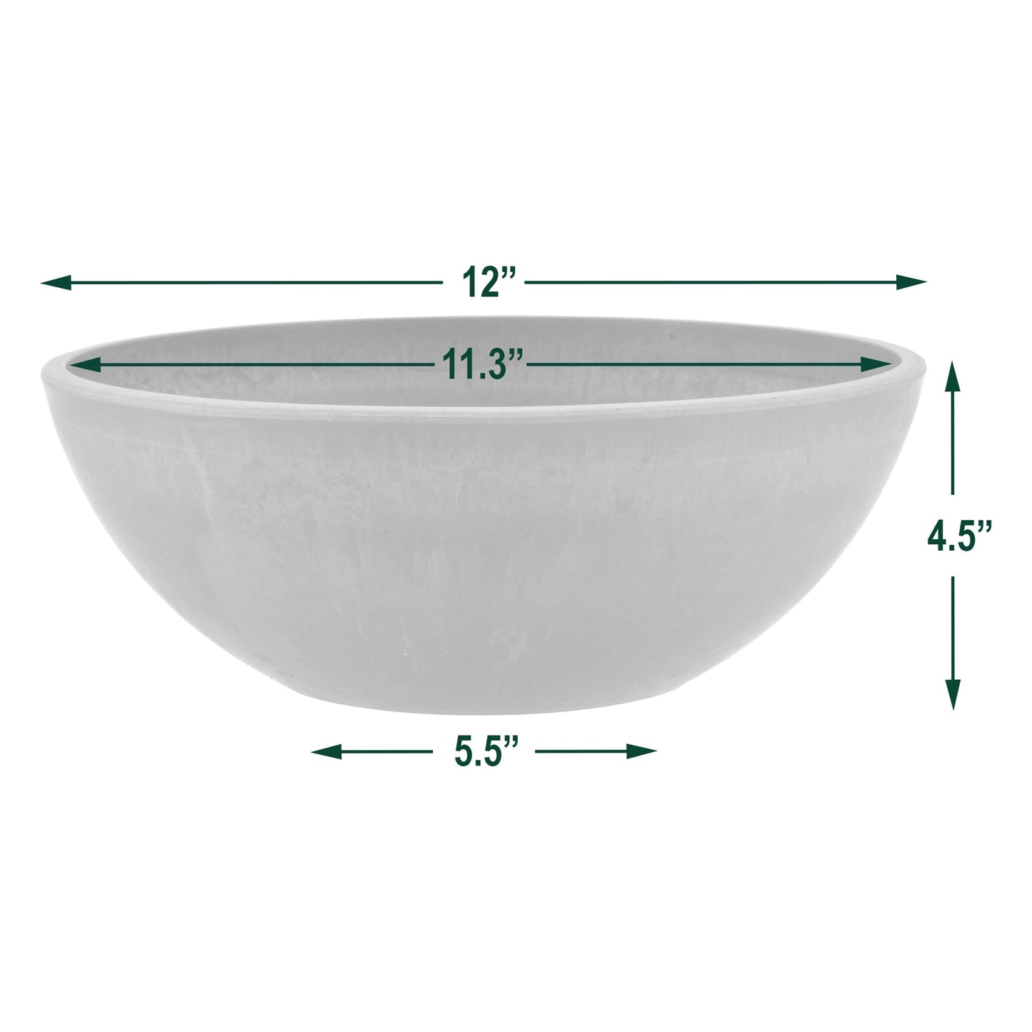 PSW Pot Collection M30DC 12-inch Plastic/Stone/Wood Composite Low Bowl Planter – No Drainage Hole (Drillable), Shallow Indoor/Outer Pot for Succulents, Bonsai, Fairy Gardens, Herbs, Dark Charcoal
