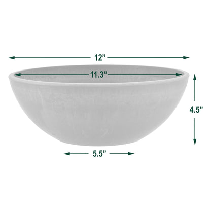 PSW Pot Collection M30DC 12-inch Plastic/Stone/Wood Composite Low Bowl Planter – No Drainage Hole (Drillable), Shallow Indoor/Outer Pot for Succulents, Bonsai, Fairy Gardens, Herbs, Dark Charcoal