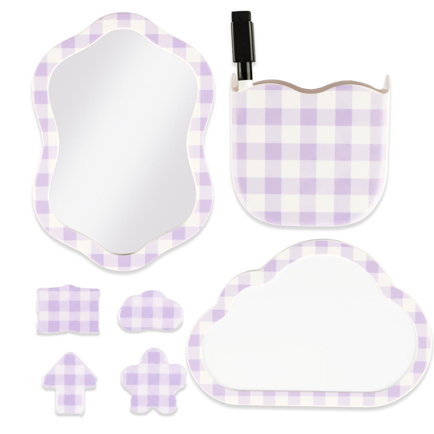 Svartur Magnetic Locker Accessories Set - Locker Mirror, Dry Erase Whiteboard, Magnetic Pen Holder & Cute Magnets, Aesthetic School Locker Decor for Girls, Locker Organizer Kit, Purple