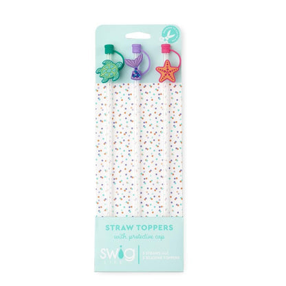 Swig Straw Toppers Set, 3 Reusable Straws with 3 Silicone Straw Covers, Cover Cap with Customizable Length, Compatible with 40oz Tumblers, Tumbler Accessories (Ocean)