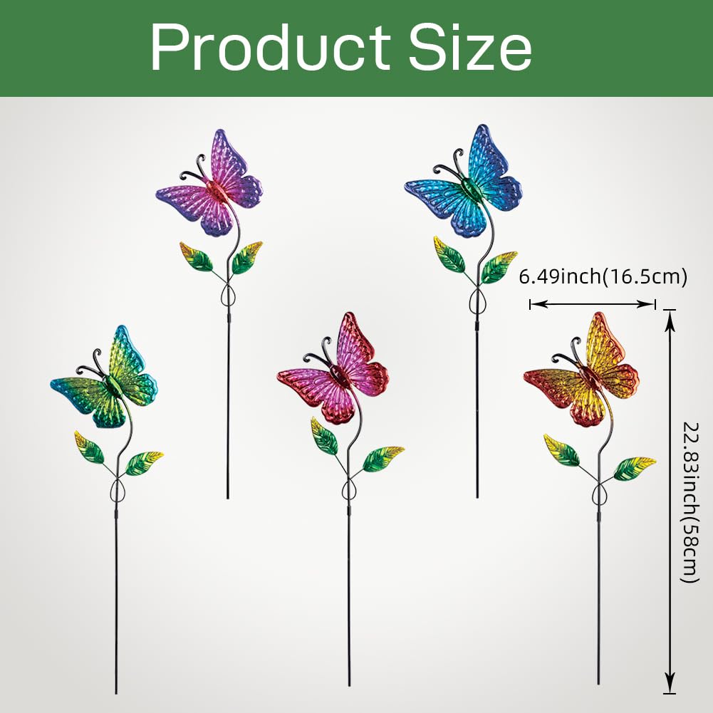Venniy 5 Pack Butterfly Decorative Garden Stakes,Outdoor Metal Decor Outdoor Decorations for Patio and Yard