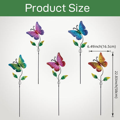 Venniy 5 Pack Butterfly Decorative Garden Stakes,Outdoor Metal Decor Outdoor Decorations for Patio and Yard