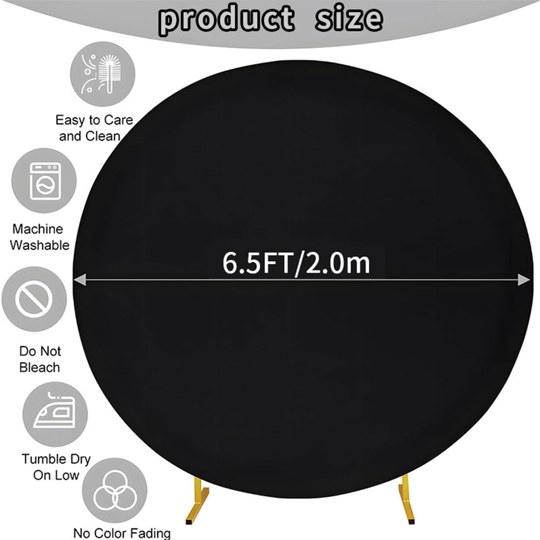 6.5x6.5ft Black Round Backdrop Cover, Polyester Fitted Circle Arch Background Stand Cover for Wedding Birthday Party Bridal Baby Shower Photography Halloween Decorations