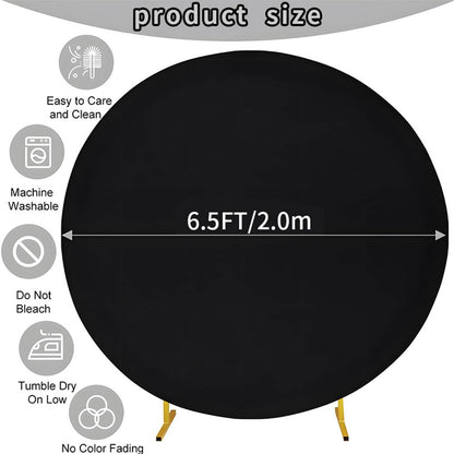 6.5x6.5ft Black Round Backdrop Cover, Polyester Fitted Circle Arch Background Stand Cover for Wedding Birthday Party Bridal Baby Shower Photography Halloween Decorations