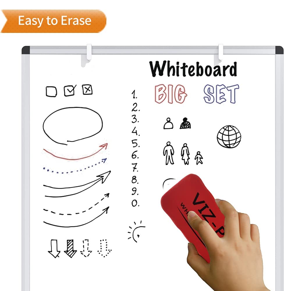 VIZ-PRO Whiteboard Easel, 36 x 24 Inches, Portable Dry Erase Board Height Adjustable With Flipchart Pad