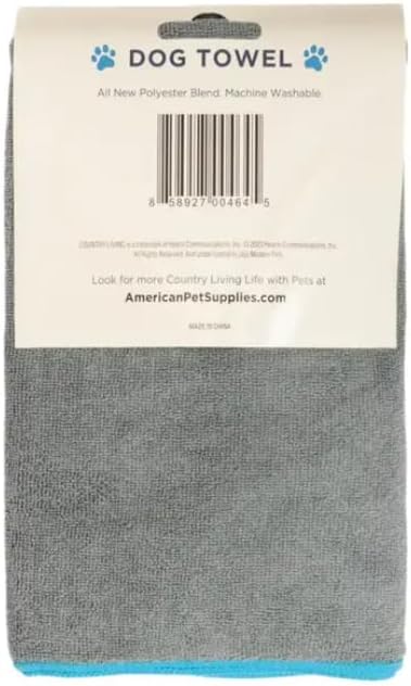 Country Living Large Gray and Teal Microfiber Dog Bath Towel - Quick-Drying, Absorbent, Durable, and Machine Washable, Embroidered Paw Print, 48" x 22" for All Dog Sizes