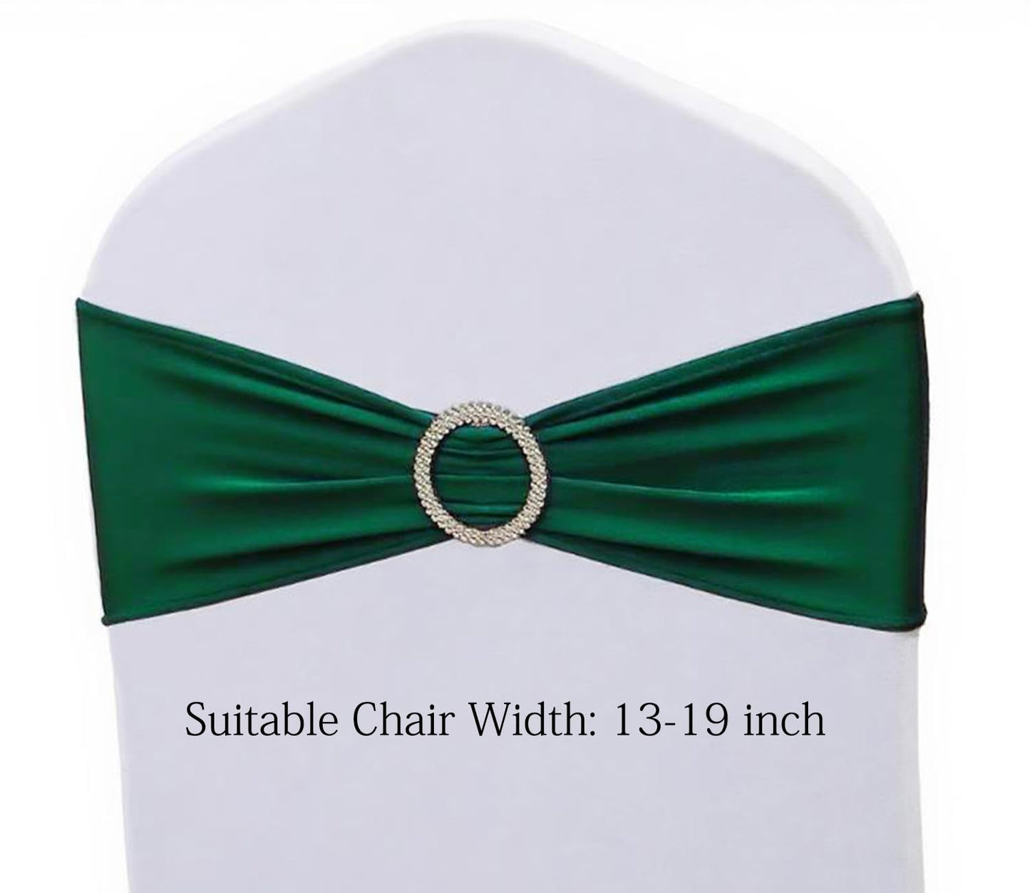 JKDMJF Stretch Spandex Hunter Green Chair Sashes Bows 50 Pack - Universal Chair Bands with Silver Buckle for Wedding Party Engagement Banquets Bridal Shower Events Decorations