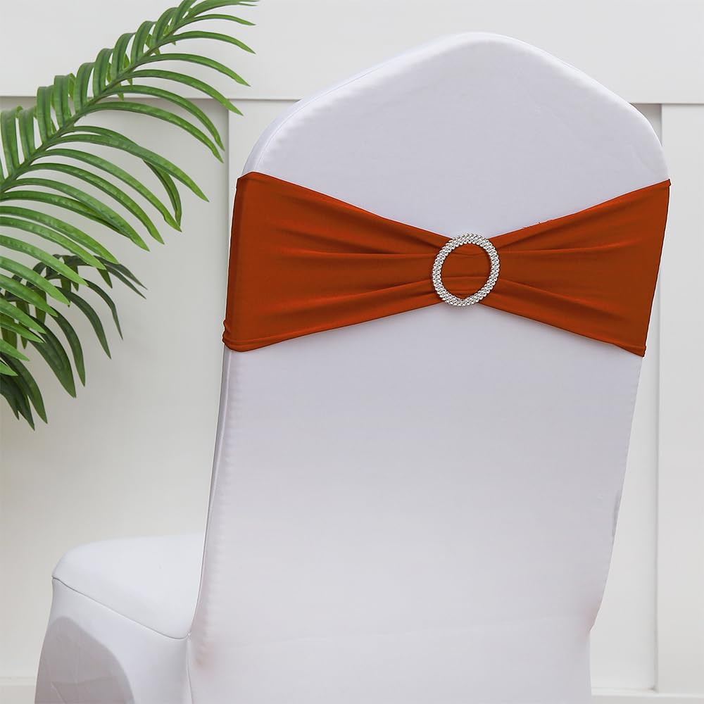 Gankar Terracotta Chair Sashes 50 Pack, Burnt Orange Spandex Chairs Sashes for Halloween Wedding, Birthday, Party Decor, Sashes for Folding Chair Covers.