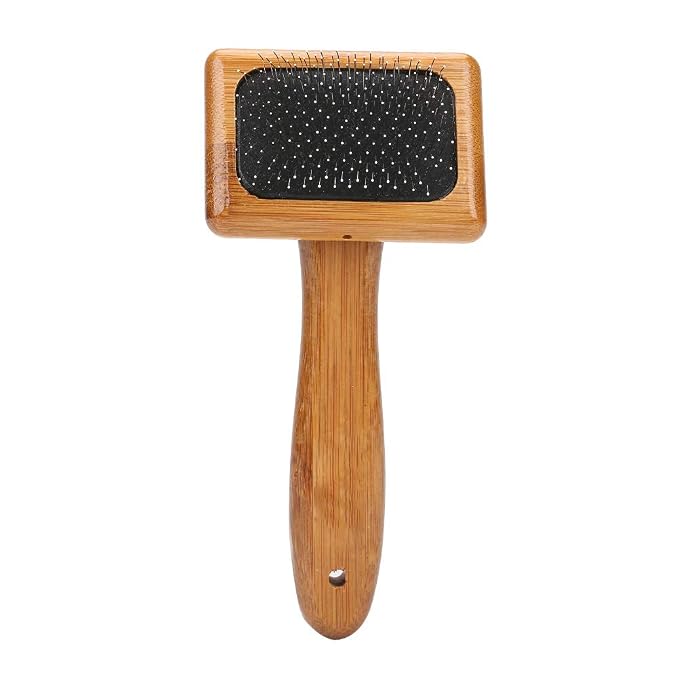 Oumefar 1PCS Bamboo Dog Hair Comb, Pet Wooden Brush Massage Grooming Slicker Brush with Rounded Bristles(Charged)