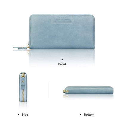 FT FUNTOR Wristlet Wallet for Women, Ladies Zip around Wallet PU Vegan Leather Clutch Long Purse Phone Card Holder Organizer Blue