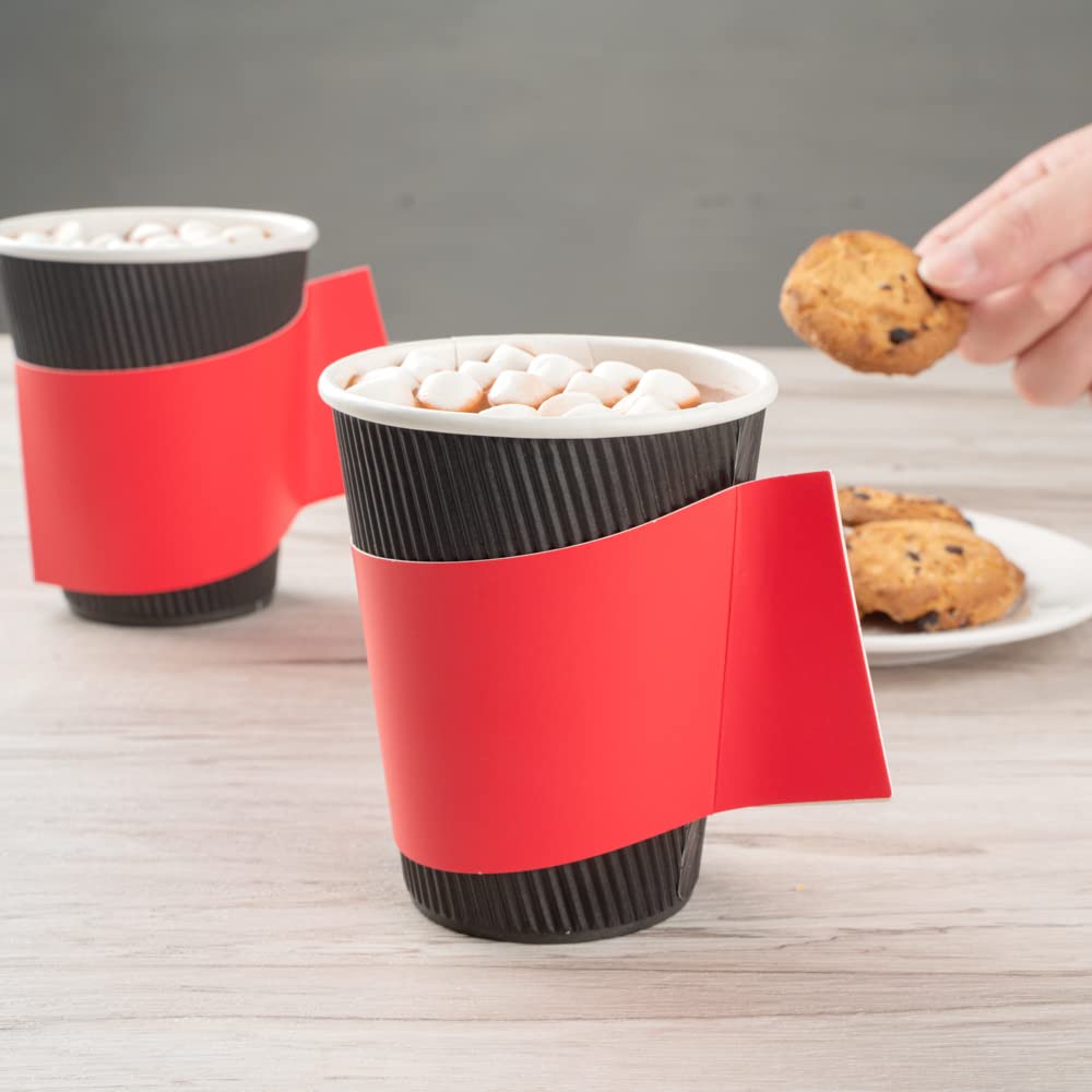 Restaurantware Coffee Cup Sleeves 50 Pack Fits 12, 16, 20 oz Coffee Cups with Handle Disposable Hot Drink Sleeves Secure Grip Heat-Resistant Jacket for Tea, and Beverages