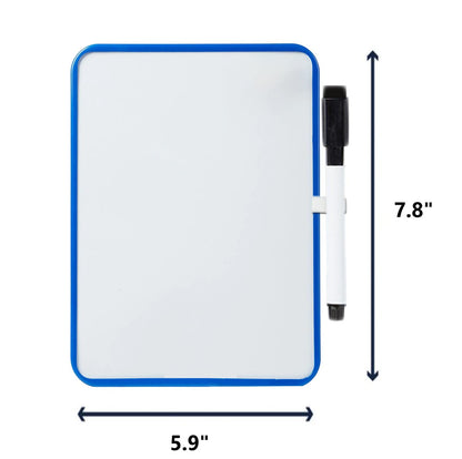 Magnetic Dry Erase Board for School Locker, 6" x 8", Blue Framed with Marker and 2 Magnets - Small Whiteboard for Classroom, Home, Office, Travel