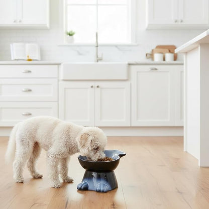 Nihow Elevated Ceramic Dog Bowls: 6.5 Inch Raised Dog Bowl for Food & Water | Food Safe Bowl for Medium/Small Size Dogs - Gray Puppy Bowls for Protecting Pet's Spine(1 PC)