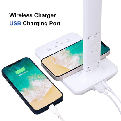 Multifunctional LED Desk Lamp with Wireless Charger,USB Charging Port,Clock,Phone Holder,Desk Lamps for Home Office,Eye-Caring Reading Lamp,Study Lamp for Boys,Girls,Teens,White