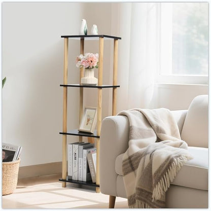 Haeterna 4-Tier Black Bookshelf, Wooden Bookcase with Open Shelves, for Small Spaces,Living Room Bedroom Office,No-Tool Assembly,11.8" D x 14.1" W x 47.2" H inches.