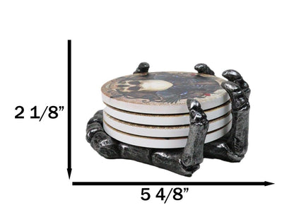 Ebros Gothic Alchemy Clutch of The Dead Skeleton Hand Resin Coaster Figurine Holder with 4 Skull Raven Tile Coasters Set Furniture Protector Ossuary Macabre Halloween Spooky Home Decor Accent
