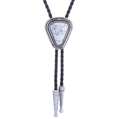 Btilasif Bolo Tie Triangle, Western Cowboy Bolo Tie Native American Leather Necktie Necklace Costume Accessories for Men Women, white