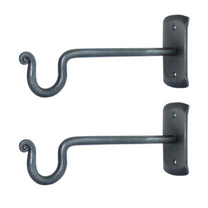 The Metal Magician 2Pc Plant Hangers Outdoor, Indoor, Wrought Iron Metal Hanger Indoor Hook, Heavy Duty Wall Bracket Hooks for Hanging Plants Baskets Lanterns Wind Chimes Black Swinging U-Shape