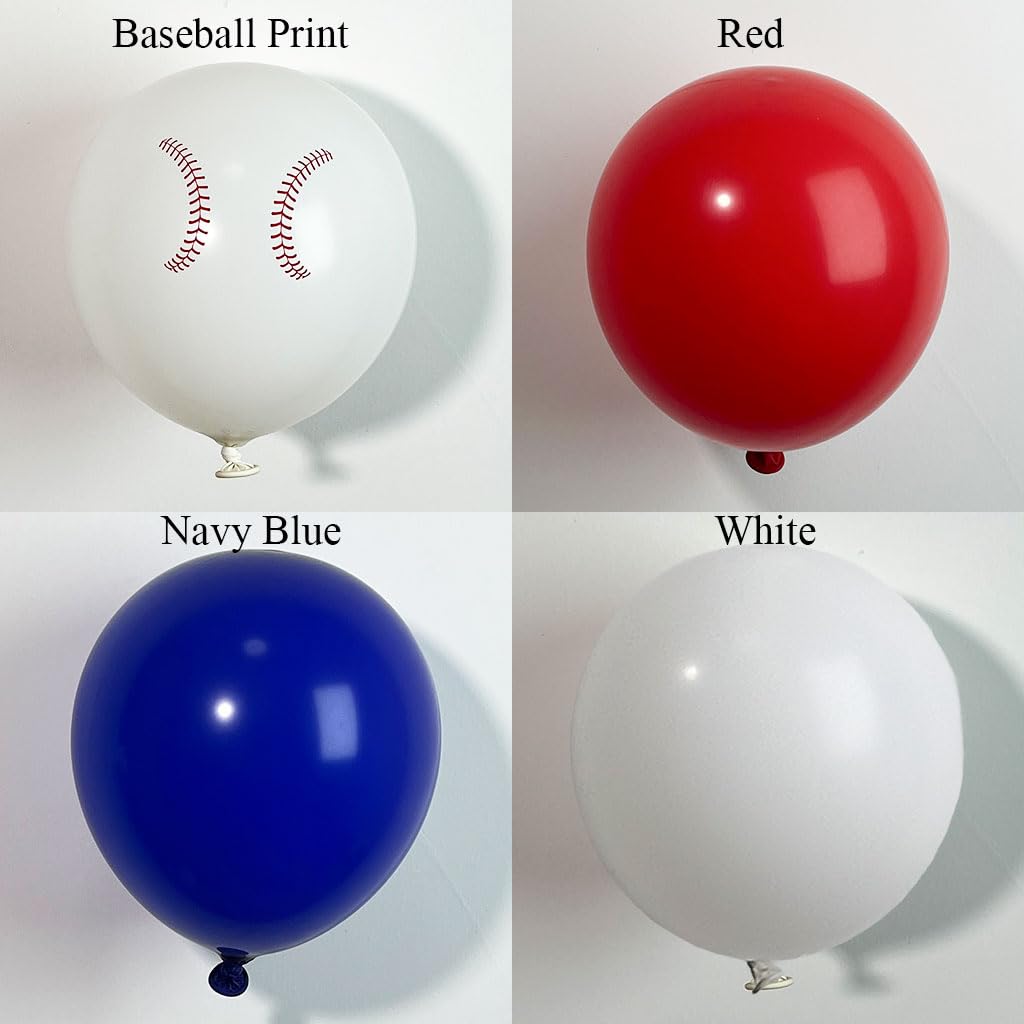 Baseball Balloon Arch Kit, Navy Blue Red White Balloon Garland with Baseball Print Baseball Bat and Glove Foil Balloons, for Rookie Year Baseball Birthday Party Decorations