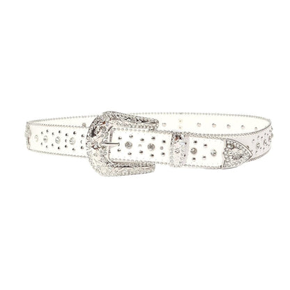 Strapvia Rhinestone Belt for Men & Women, Western Cowboy Cowgirl Belt with Bling Cross Design for Jeans (Full white, waist size 38"-41")