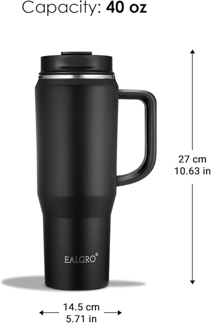EALGRO Insulated Coffee Mug Cup with Lid, 40 oz Tumbler with Handle and Straw, Double walled Stainless Steel Coffee Tumbler, Thermal Water Bottle Jug, Navy Blue