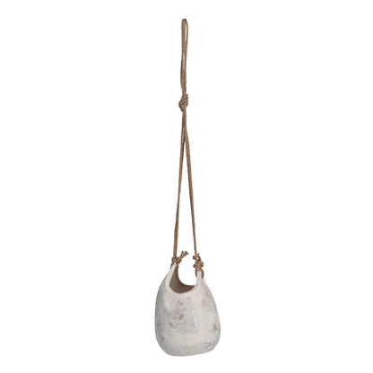 Creative Co-Op Hanging Stoneware Planter with Jute Rope Hanger and Distressed Volcano Finish, White