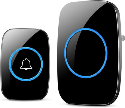 Wireless Doorbell, Waterproof Door Bell Kit, Distinguish Front and Rear Doors, Over 1000 feet Range and 60 Chime, 5 Levels Volume and LED Flash, for Home Office Classroom