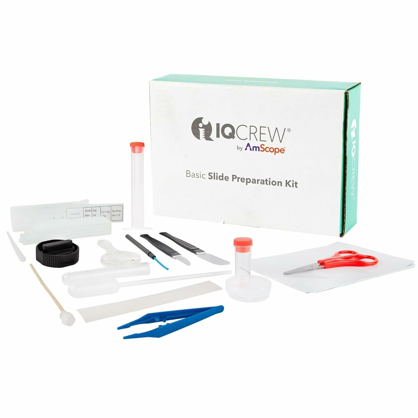 IQCrew 35-Piece Microscope Slide Preparation Kit - Essential Student Sample Specimen Set of Tools & Microscopy Accessories - SP-15