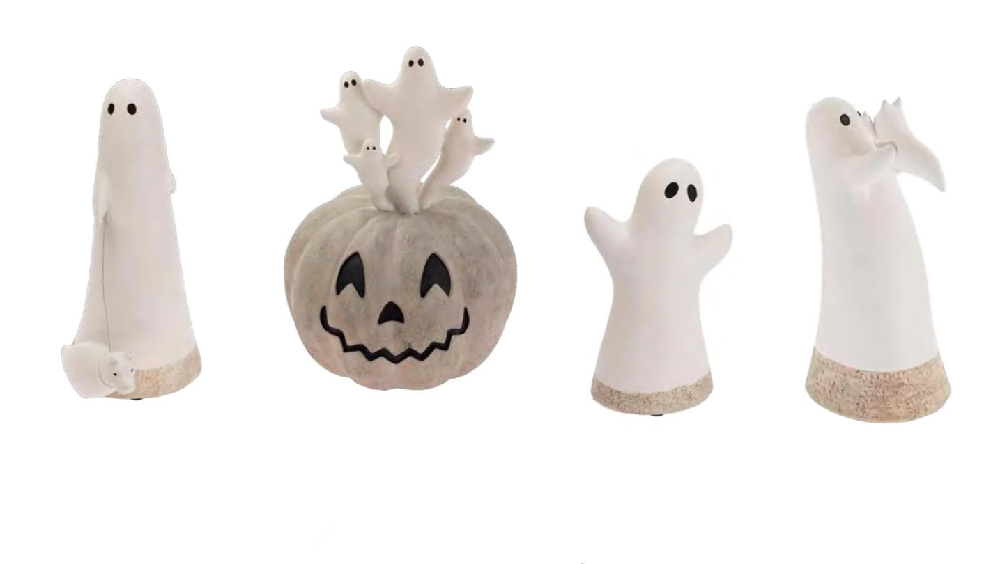 Boston International Halloween Figurine Tabletop Mantel Shelf Fall Autumn Decorations for Home, 7" x 10", Ghost & Jack-O-Lantern