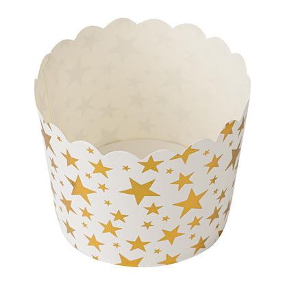 Restaurantware Panificio 4.5 Ounce Baking Cups 50 Disposable Paper Baking Cups - Greaseproof Oven-Ready White Paper Muffin Liners Microwavable Gold Star Print