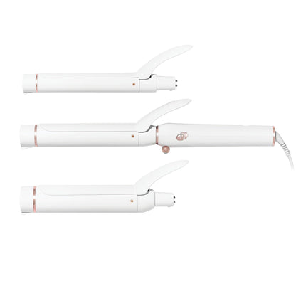 T3 Switch Kit Professional Ionic Interchangeable Curling Iron with 3 Ceramic Clip & Wand Long Barrels for Curling and Waving, 9 Adjustable Heat Settings & Ion Generator, White/Rose Gold