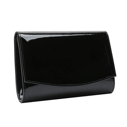CHARMING TAILOR Patent Leather Flap Clutch for Women Classic Elegant Evening Bag Chic Dress Purse (Black)