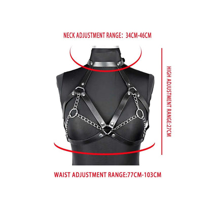 Leather Bra CageStyle Shoulder Strap,Chest Harness for Women Fashion Goth,Punk Black Leather Chest Harness Body Waist Chain Belt Rave Nightclub Belly Bra Jewelry Accessor for Halloween Carnival